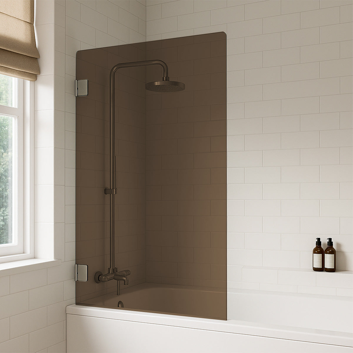 Bronze Tinted Toughened Glass Bath Screens With Hinges